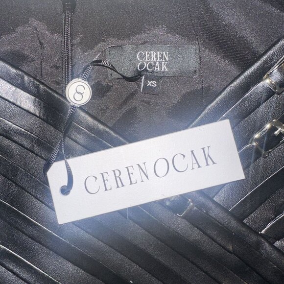 NWT Ceren Ocak Black Lamb Leather Buckle Detail Mini Skirt Women's X-Small XS - Picture 4 of 10